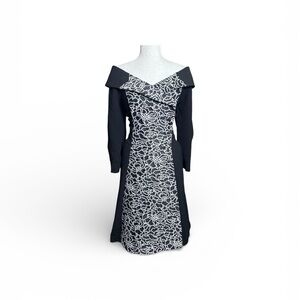 Doncaster Black and White Abstract Design Long Sleeve Dress Size 10